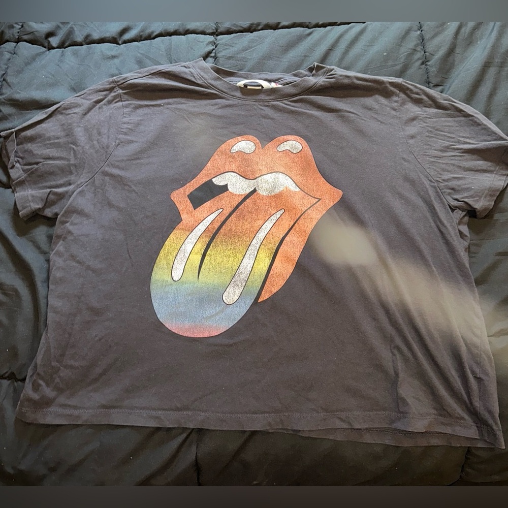 H&M The Rolling Stones Graphic Rainbow Cropped Tee Size XXL